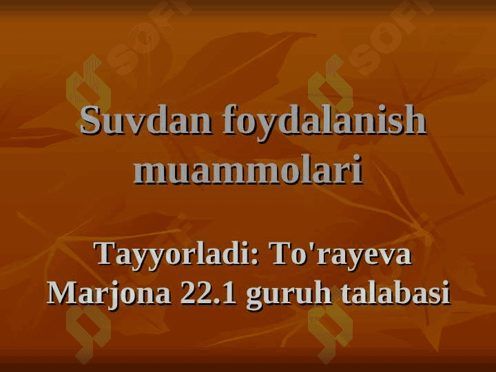 Suv resurslarini iqtisodiy baholash mezonlari 2