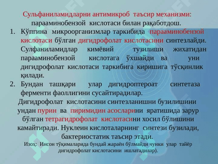 СУЛФАНИЛАМИД ПРЕПАРАТЛАРИ 5