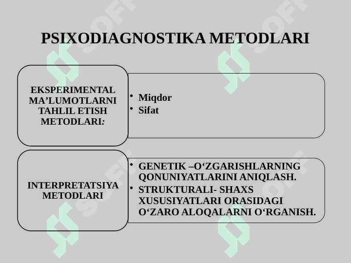 Psixodiagnostik tekshiruvda qo‘llanadigan asosiy metodlar  va ularning psixometrik asoslari 8