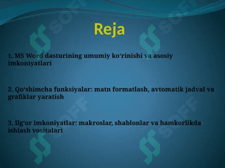 MS Word dasturining qo’shimcha imkoniyatlari 2