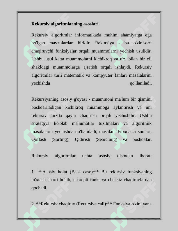 REKURSIV ALGORITMLAR VA ULARNING VAZIFALARI 2