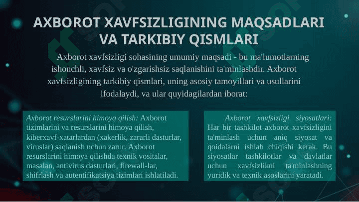 Axborot xavfsizligi konsepsiyasini taminlash majmuasi 6