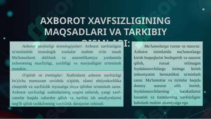 Axborot xavfsizligi konsepsiyasini taminlash majmuasi 7