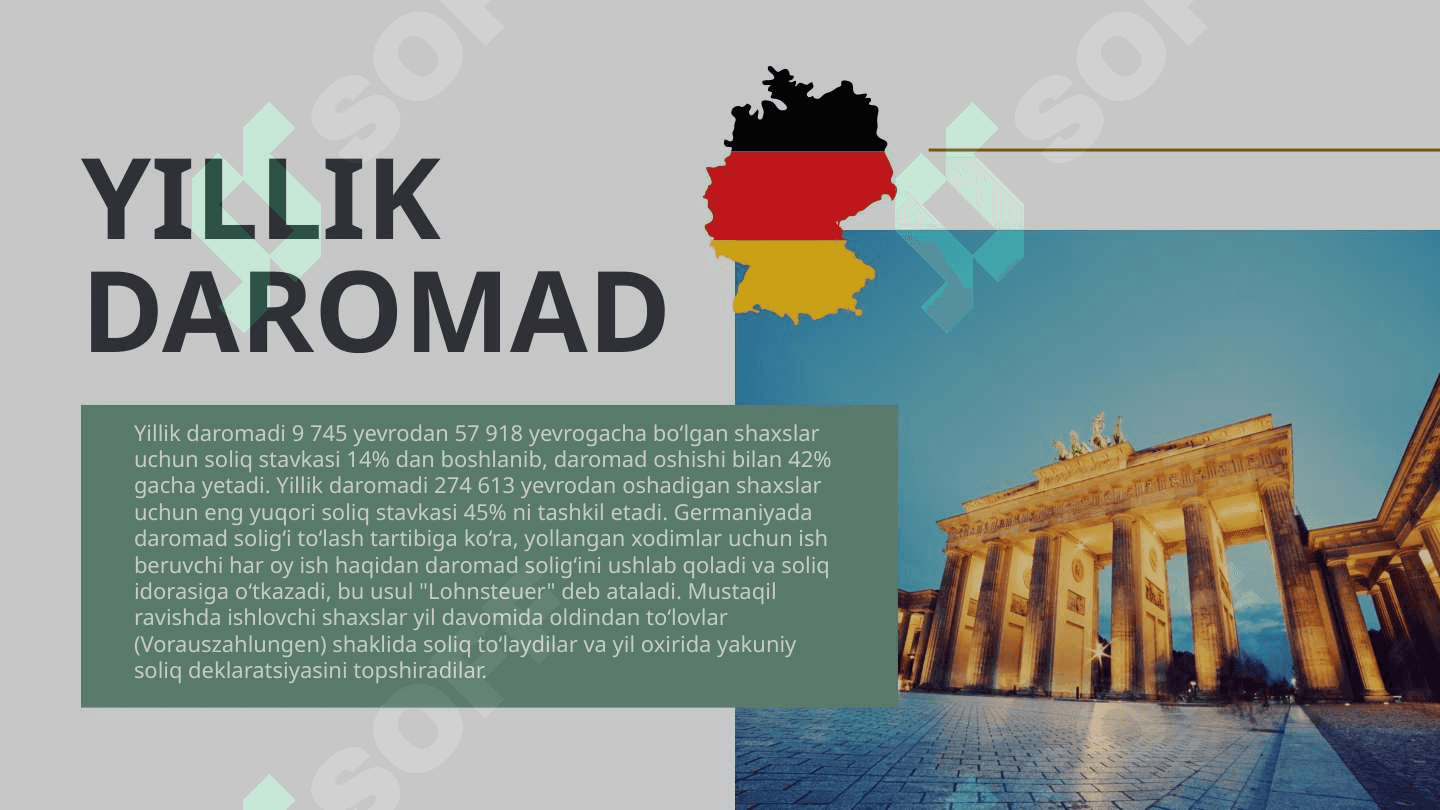 GERMANIYA DAROMAD SOLIG‘I  STAVKASI TO‘LASH TARTIBI VA IMTIYOZLARI 3