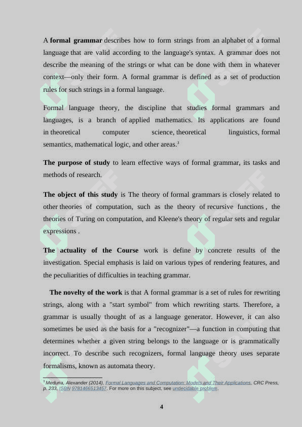 FORMAL GRAMMAR, ITS TASKS AND METHODS OF RESEARCH.. 4