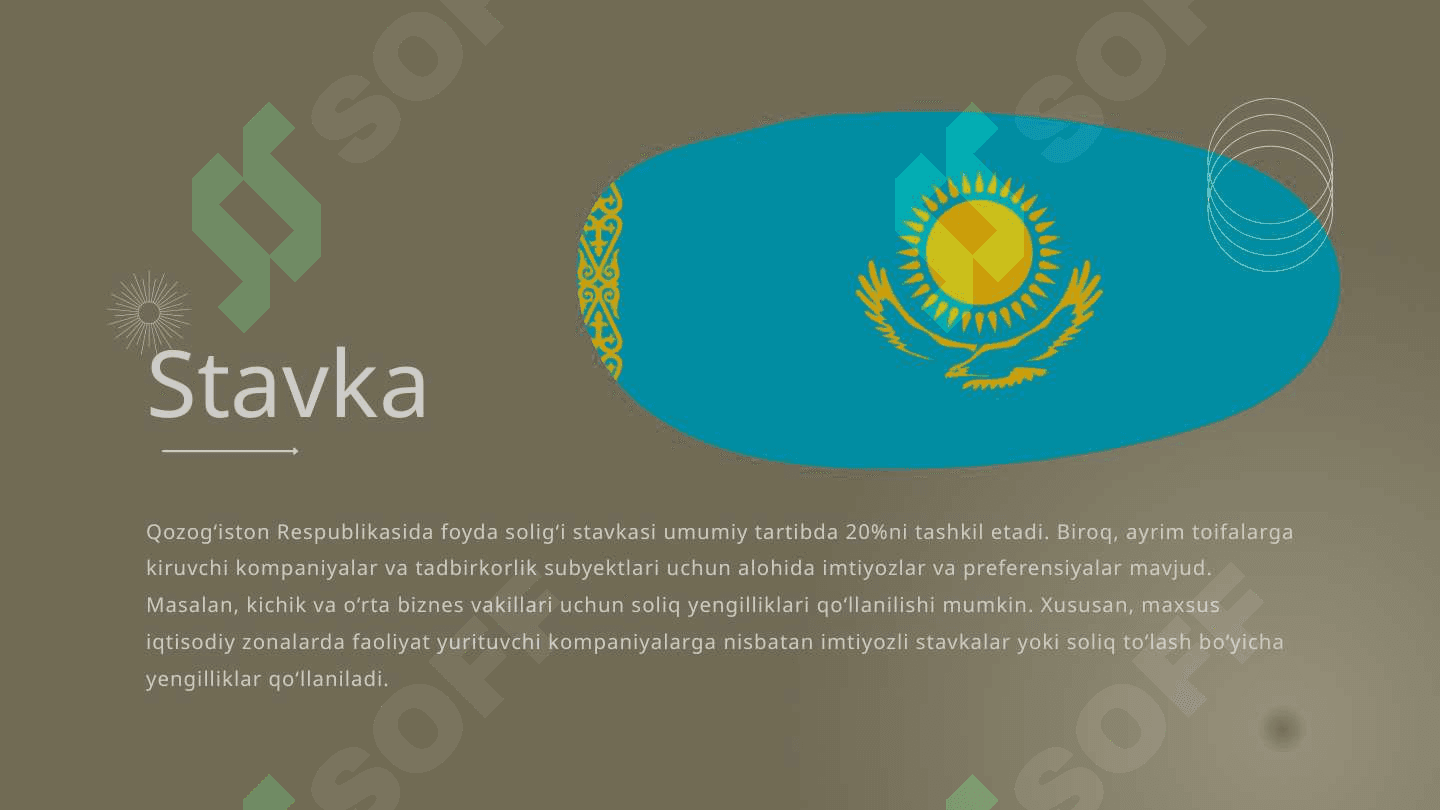 Qozog’iston Respublikasi foyda solig’i stavkasi  to’lash tartibi hamda imtiyozlari 3