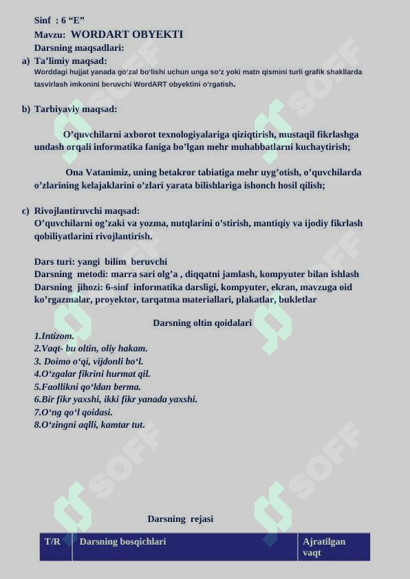 6-sinf Informatika ochiq dars mavzu "WORDART OBYEKTI" 2