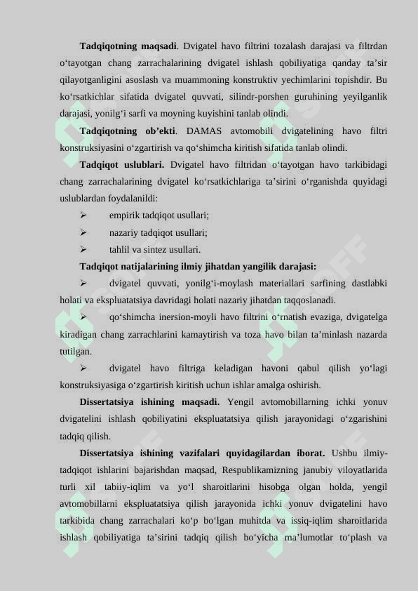 YENGIL AVTOMOBILLARNING ICHKI YONUV DVIGATELINI ISHLASH QOBILIYATINI EKSPLUATATSIYA QILISH JARAYONIDAGI O‘ZGARISHINI TADQIQ QILISH 4
