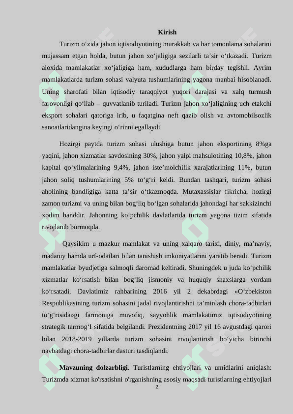 Turizmda joylashtirish xizmatini tashkil etishda  jahon tajribasi 2