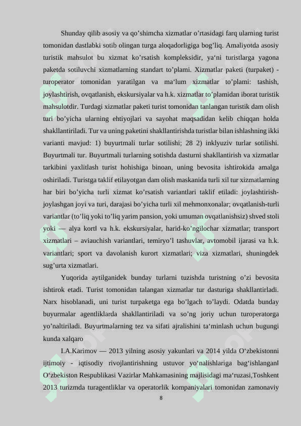 TURIZM SOHASIDA XIZMAT KO’RSATISH 8