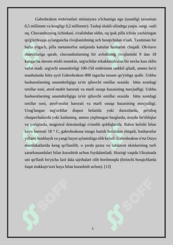 O’simliklarga zarar keltiruvchi hashoratlar kushandasi brakonning biologiyasi va ekologik xususiyatlari 7