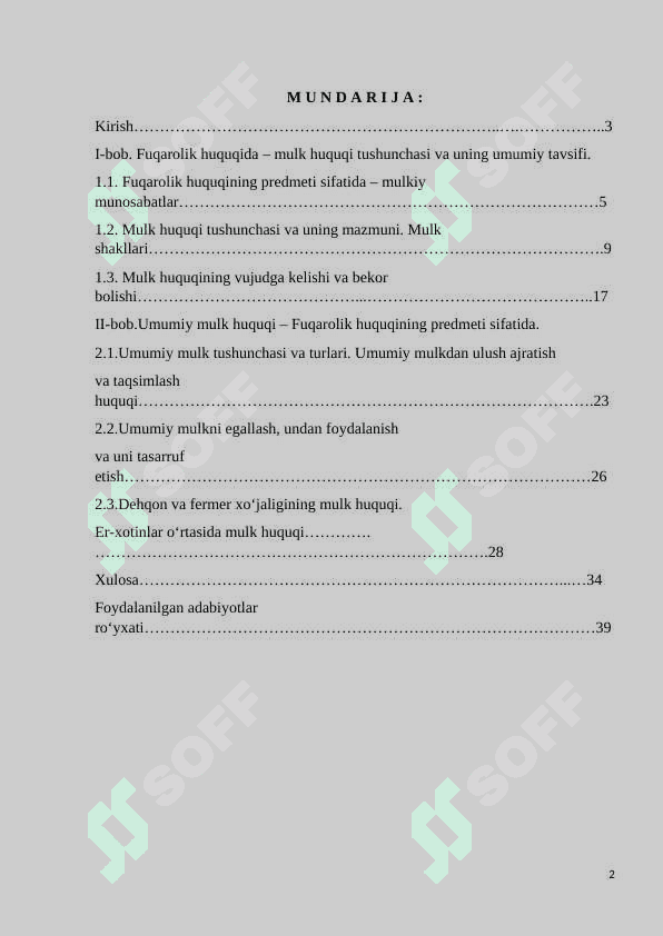 Fuqarolik huquqida mulk huquqi tushunchasi va uning ahamiyati. 2