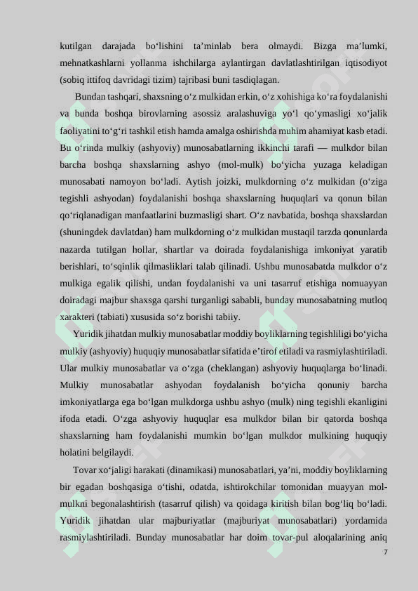 Fuqarolik huquqida mulk huquqi tushunchasi va uning ahamiyati. 7