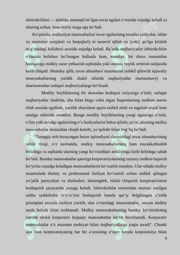 Fuqarolik huquqida mulk huquqi tushunchasi va uning ahamiyati. 8
