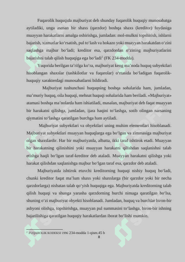 Majburiyatlar mazmuni, obyektlari va subyektlari hamda turlari 8