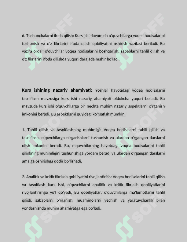 Yoshlar hayotidagi voqea hodisalarni tasniflash. 6