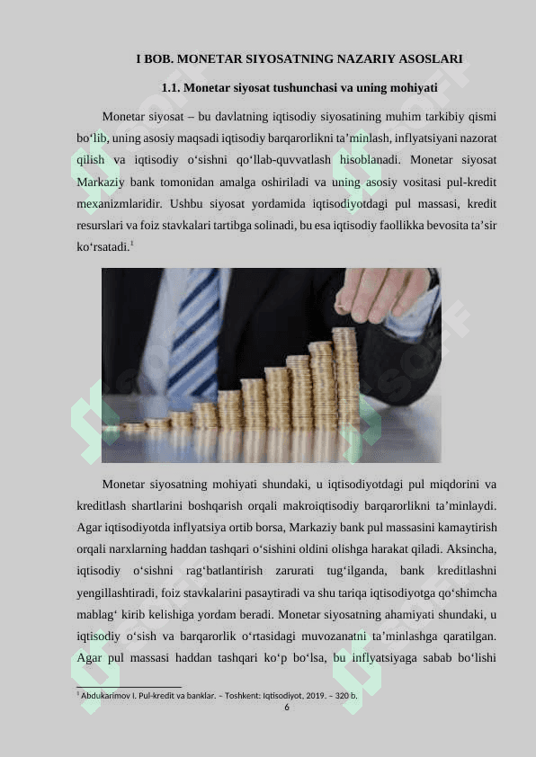 Monetar siyosatning indikatorlari. kurs ishi 6