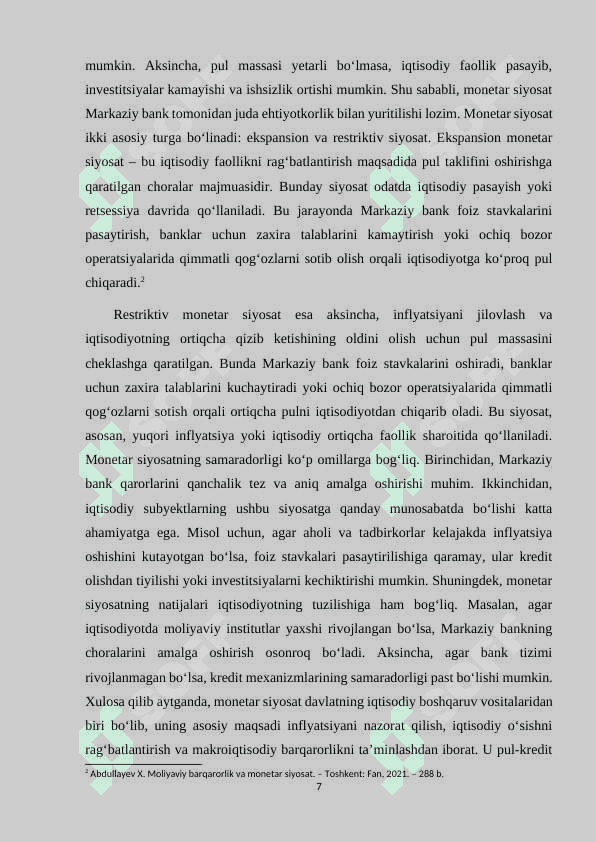 Monetar siyosatning indikatorlari. kurs ishi 7
