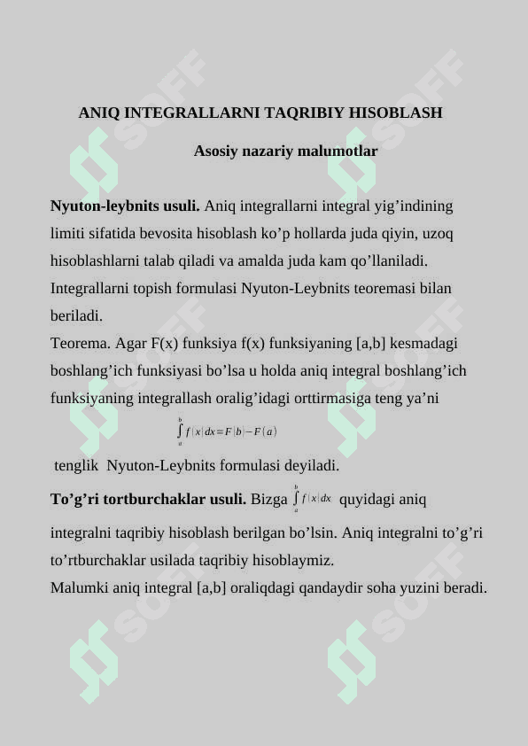 ANIQ INTEGRALLARNI TAQRIBIY HISOBLASH 2
