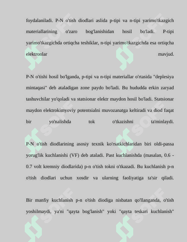 Sxemotexnikaning aktiv diskret elementlari. Yarim o’tkazgich   diodlar, ularning turlari va qo‘llanilishi.  Yarim o’tkazgich diodlar, ularning turlari va qo’llanilishi 8