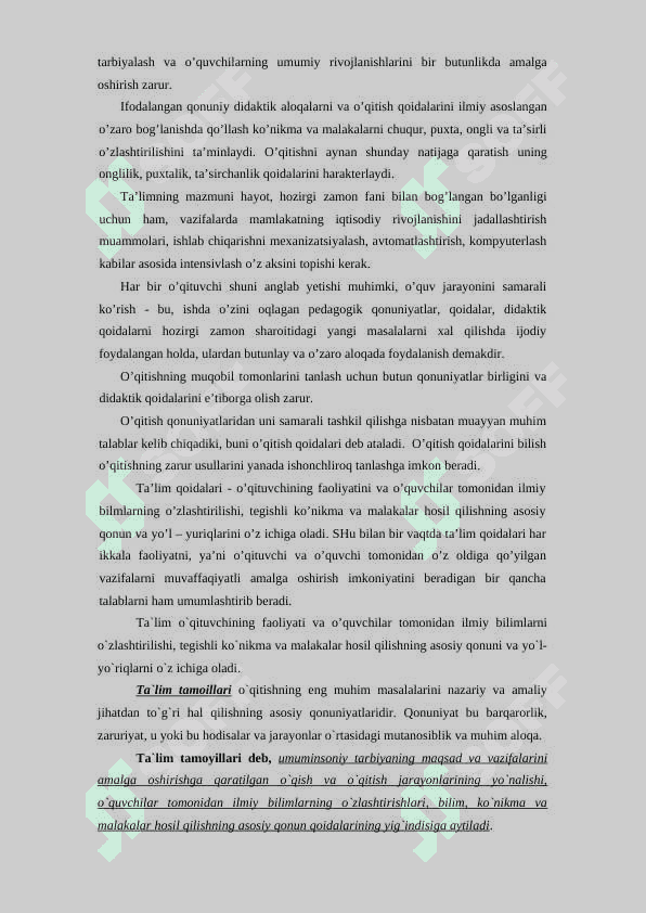 Ta’lim jarayonining qonuniyatlari, mazmuni, metodlari va tamoyillari 2