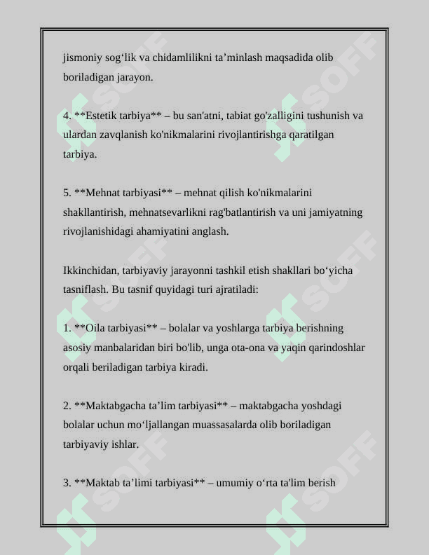 TARBIYA USULLARI VA SHAKLLARI. TARBIYA USULLARINI TANLASHGA QO’YILADIGAN TALABLAR 8