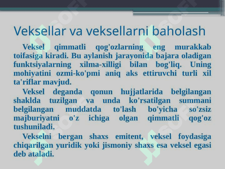 Foiz stavka veksel va obligatsiyalarni baholash 3