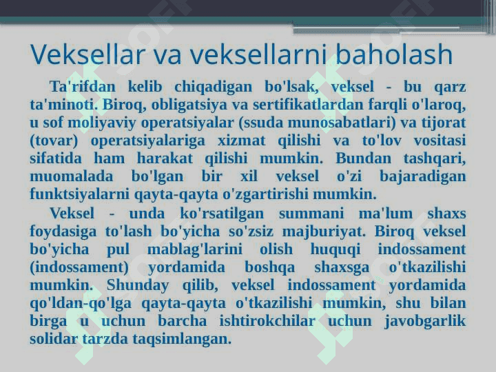 Foiz stavka veksel va obligatsiyalarni baholash 4