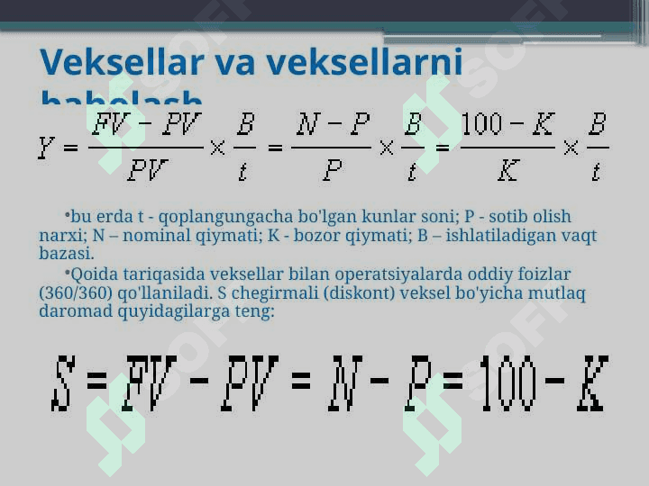 Foiz stavka veksel va obligatsiyalarni baholash 7