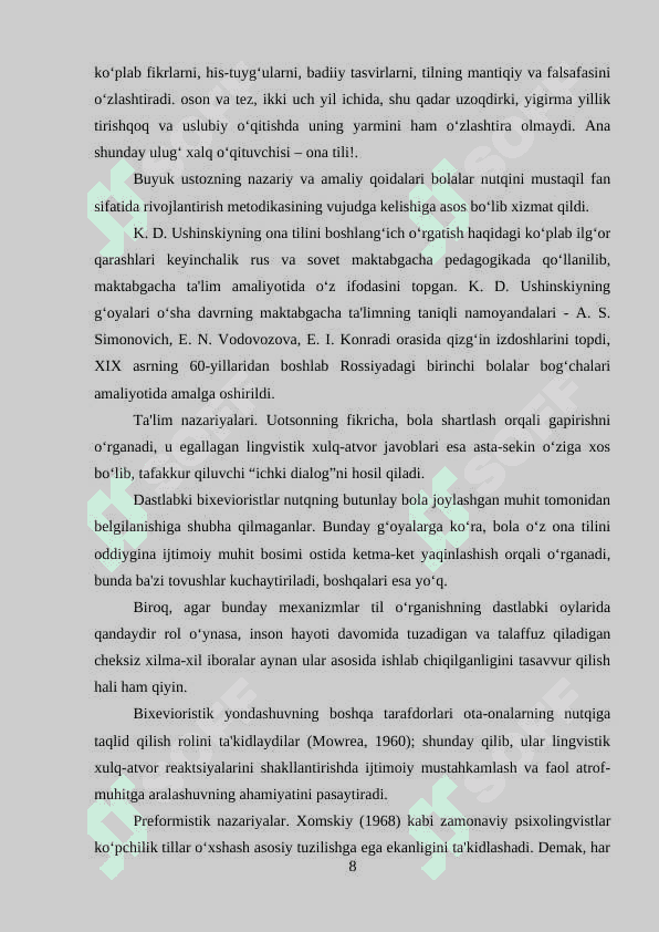 BOLALAR NUTQIDA SINTAKTIK MEXANIZMLARINI SHAKILLANTIRISH 8