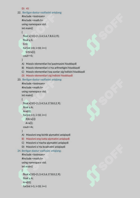 Algoritmni loyihalash Test + javoblar bilan 6