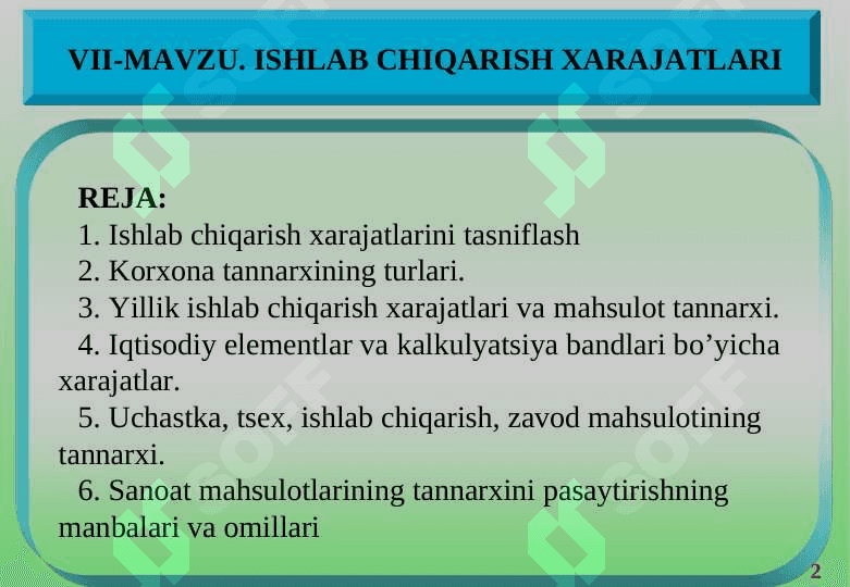 ISHLAB CHIQARISH XARAJATLARI 2