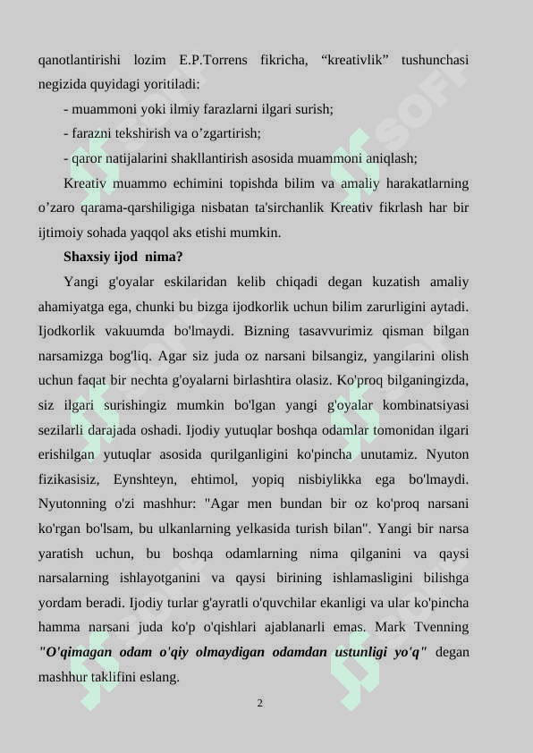 Shaxsiy ijod va ijodiy fikrlash vositalari 2