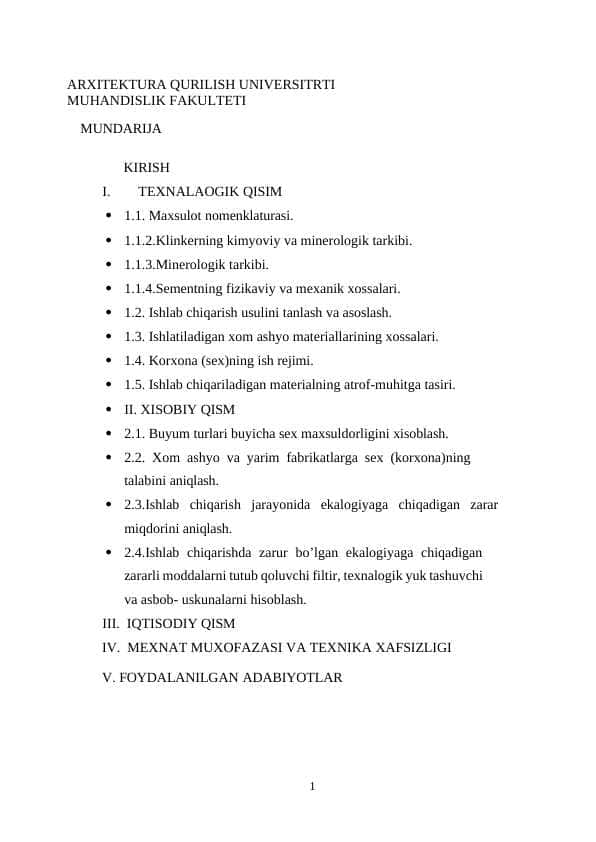 ARXITEKTURA QURILISH UNIVERSITRTI MUHANDISLIK FAKULTETI 1