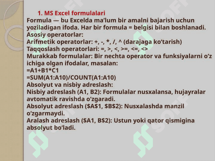 MS Excel dasturida formula va funksyalar bilan ishlash 4