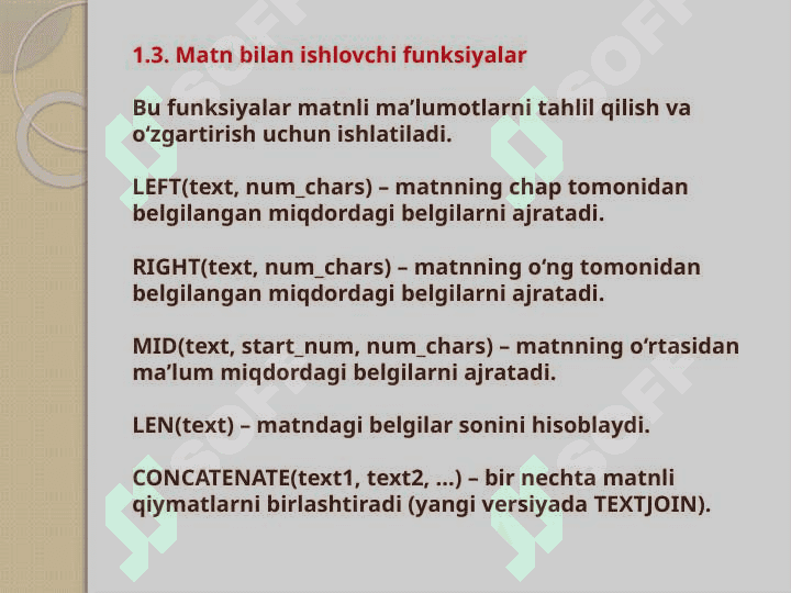 MS Excel dasturida formula va funksyalar bilan ishlash 7