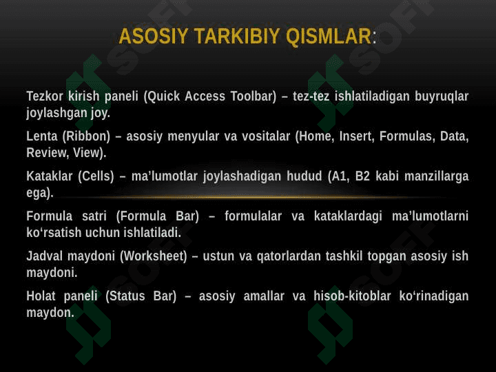 MS Excel dasturi protsessori imkoniyatlari 4