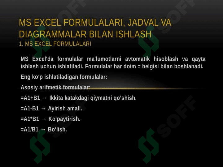 MS Excel dasturi protsessori imkoniyatlari 6