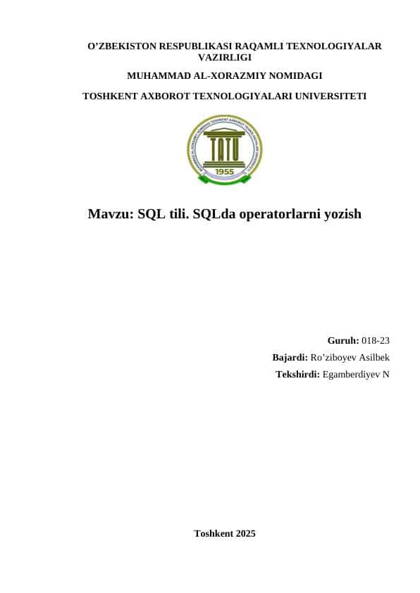 SQL tili. SQLda operatorlarni yozish.doc
