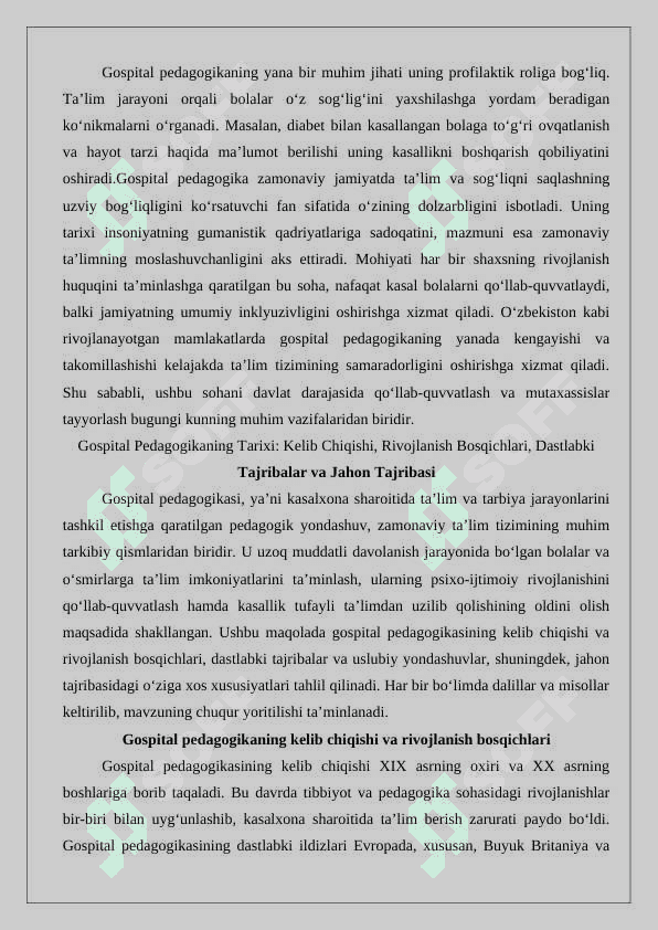 Gospital pedagogika fanining tarixi, mazmuni va mohiyati 5
