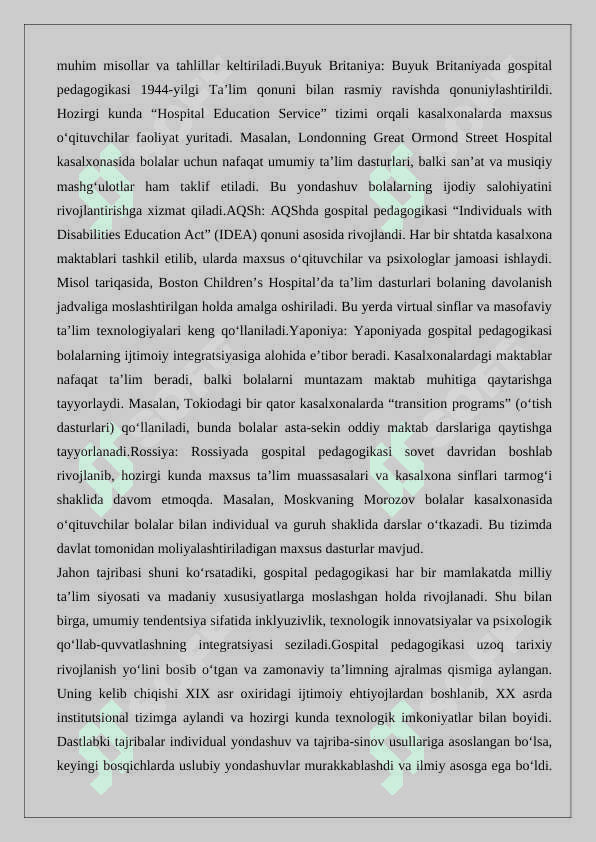 Gospital pedagogika fanining tarixi, mazmuni va mohiyati 8