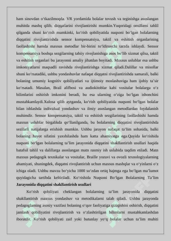 Ko’rishida nuqsoni bo’lgan bolalarning diqqat xususiyatlari 8