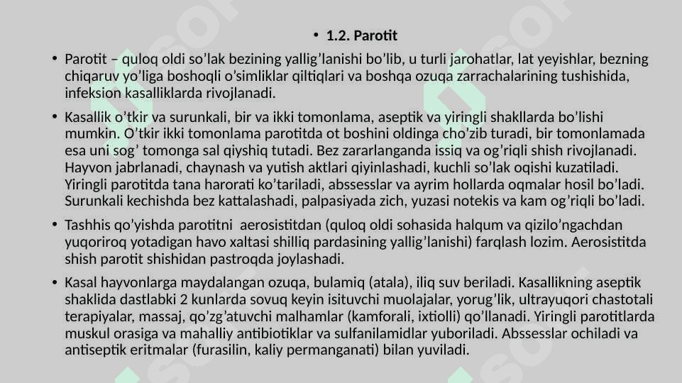 XIZMAT HAYVONLARINING HAZM ORGANLARI VA MODDA ALMASHINUVI BUZILISHLARI PATOLOGIYASI 4
