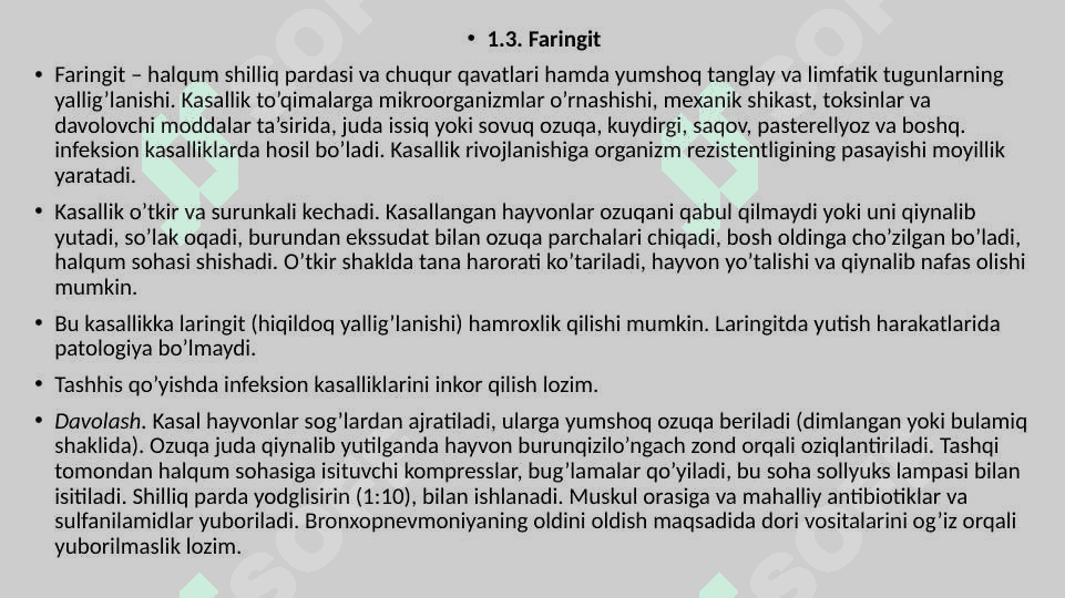 XIZMAT HAYVONLARINING HAZM ORGANLARI VA MODDA ALMASHINUVI BUZILISHLARI PATOLOGIYASI 6