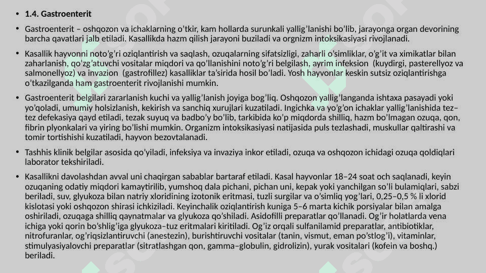 XIZMAT HAYVONLARINING HAZM ORGANLARI VA MODDA ALMASHINUVI BUZILISHLARI PATOLOGIYASI 8