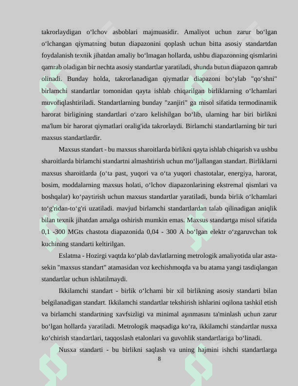 Xalqaro birlik (standart)lar sistemasi 8