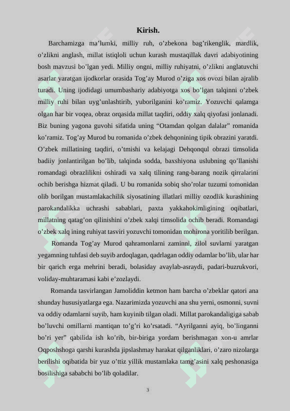 TOG’AY MURODNING “OTAMDAN QOLGAN DALALAR””ROMANI esse 3