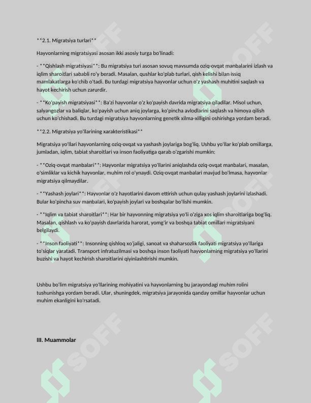Migratsion yo'li bilan hayot kechiruvchi hayvonlarning xilma-xilligini saqlash muammolari . 3
