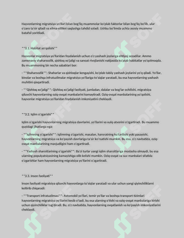 Migratsion yo'li bilan hayot kechiruvchi hayvonlarning xilma-xilligini saqlash muammolari . 4