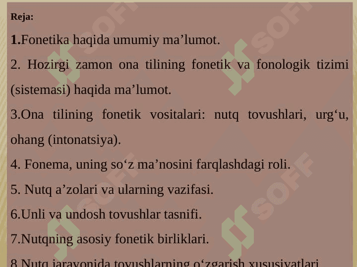 Fonetika haqida umumiy ma’lumot. Nutq tovushlari va ularning tasnifi. 2